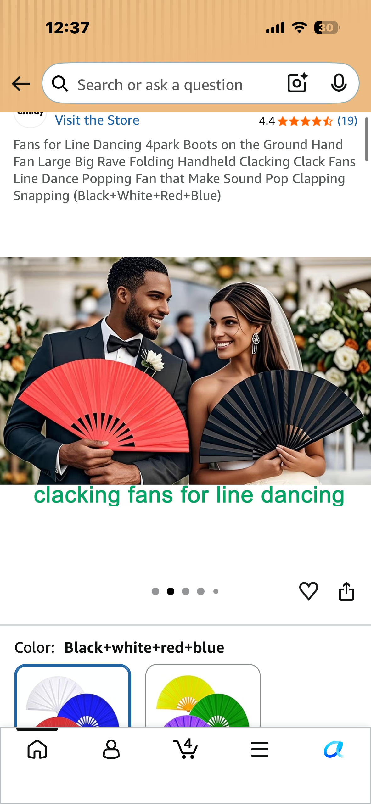 4-Pack, Hand Fans, Large Big Rave Folding Handheld Clacking Fans, Popping Fan that Makes Snapping Sound (Black+White+Red+Blue)