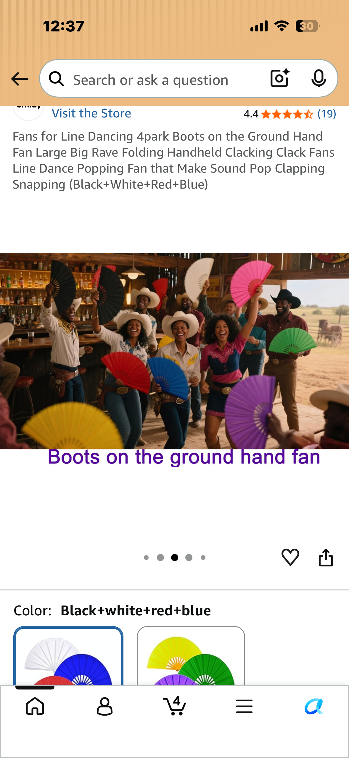 4-Pack, Hand Fans, Large Big Rave Folding Handheld Clacking Fans, Popping Fan that Makes Snapping Sound (Black+White+Red+Blue)
