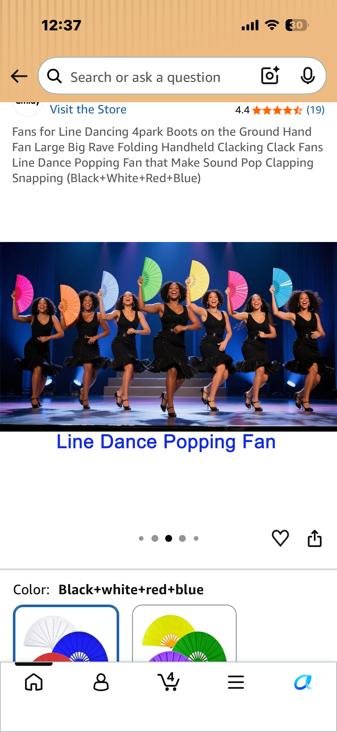 4-Pack, Hand Fans, Large Big Rave Folding Handheld Clacking Fans, Popping Fan that Makes Snapping Sound (Black+White+Red+Blue)