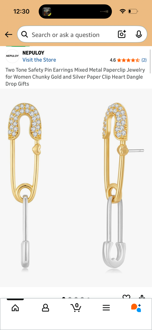 Two Tone Safety Pin Earrings Mixed Metal Paperclip Jewelry for Women Chunky Gold and Silver Paper Clip Heart Dangle Drop Gifts
