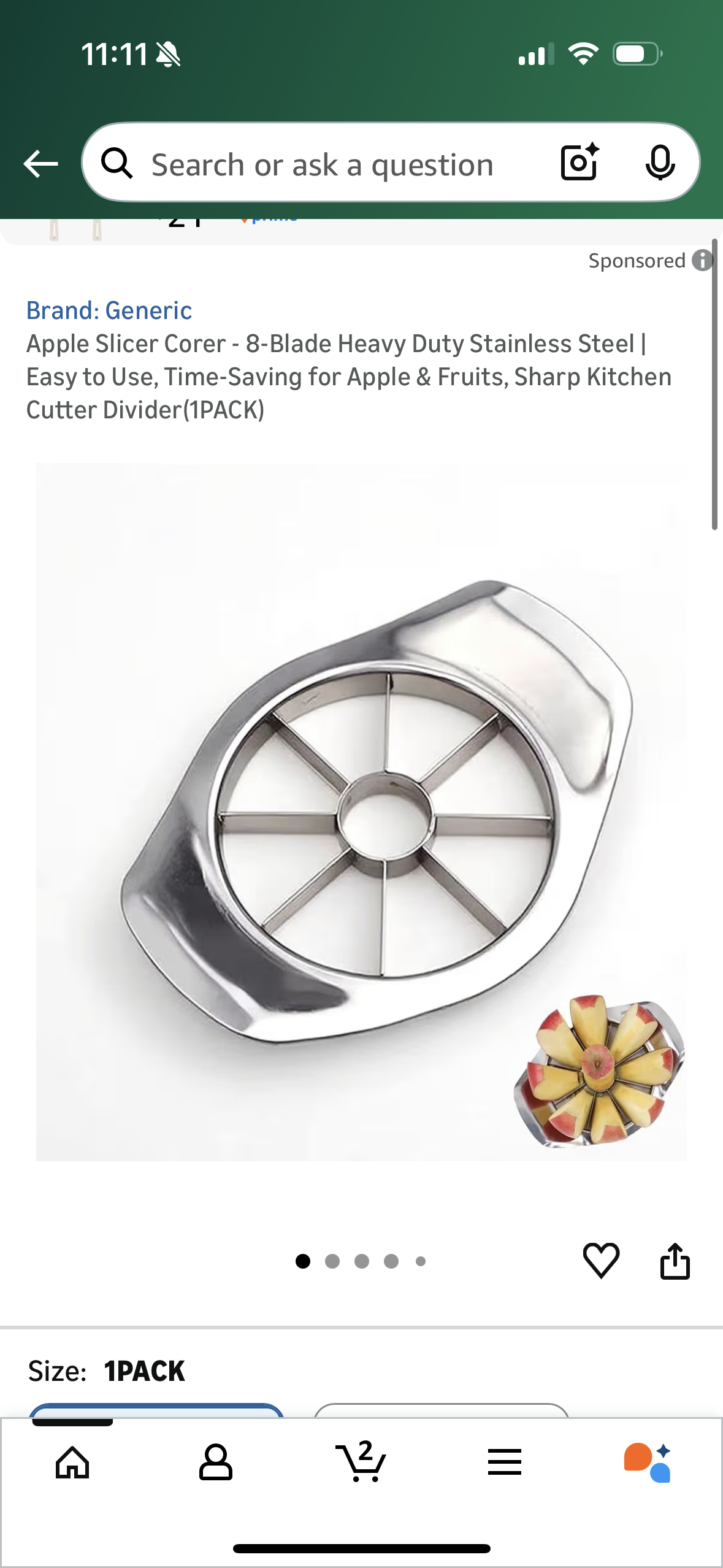 Apple Slicer Corer - 8-Blade Heavy Duty Stainless Steel | Easy to Use, Time-Saving for Apple & Fruits, Sharp Kitchen Cutter Divider(1PACK) + Free Silicon Scraper Gift