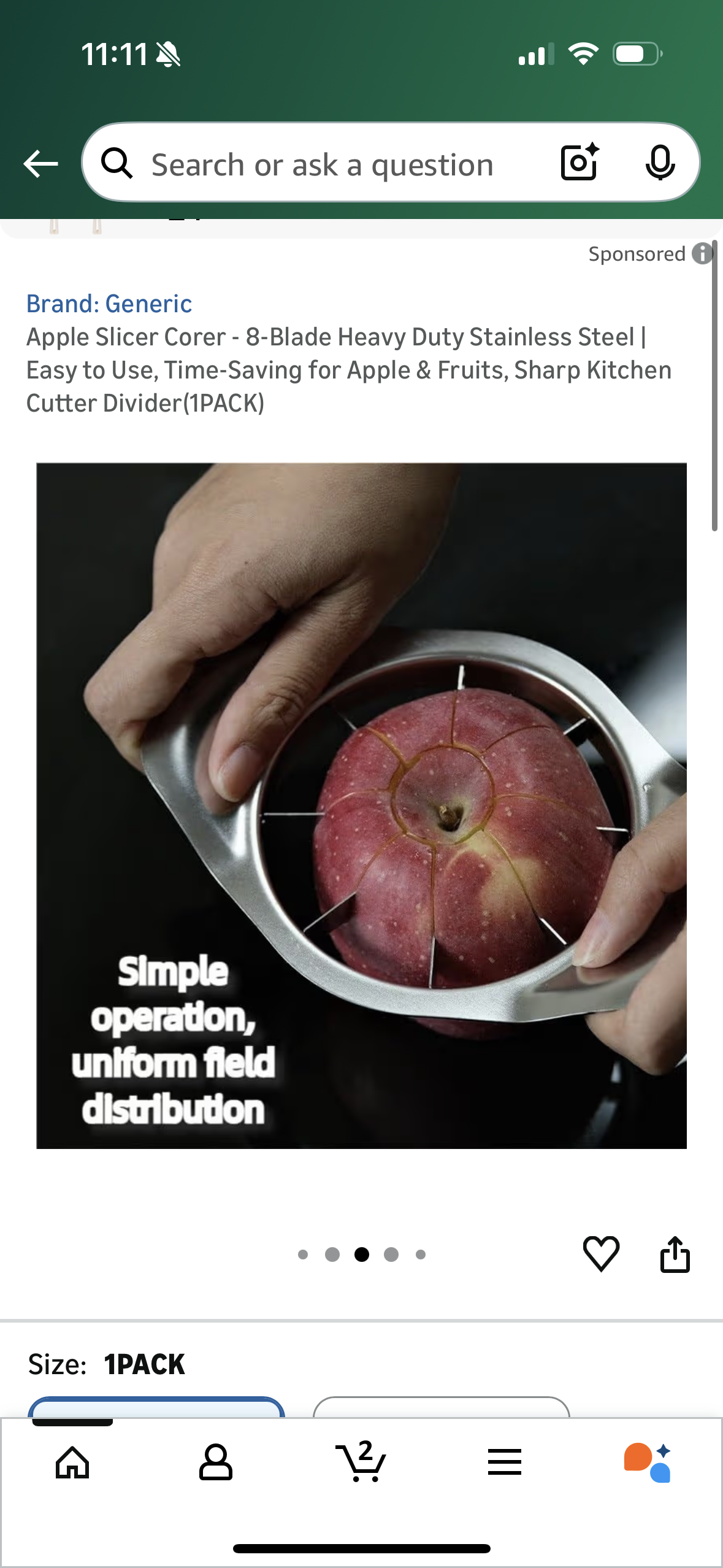 Apple Slicer Corer - 8-Blade Heavy Duty Stainless Steel | Easy to Use, Time-Saving for Apple & Fruits, Sharp Kitchen Cutter Divider(1PACK) + Free Silicon Scraper Gift