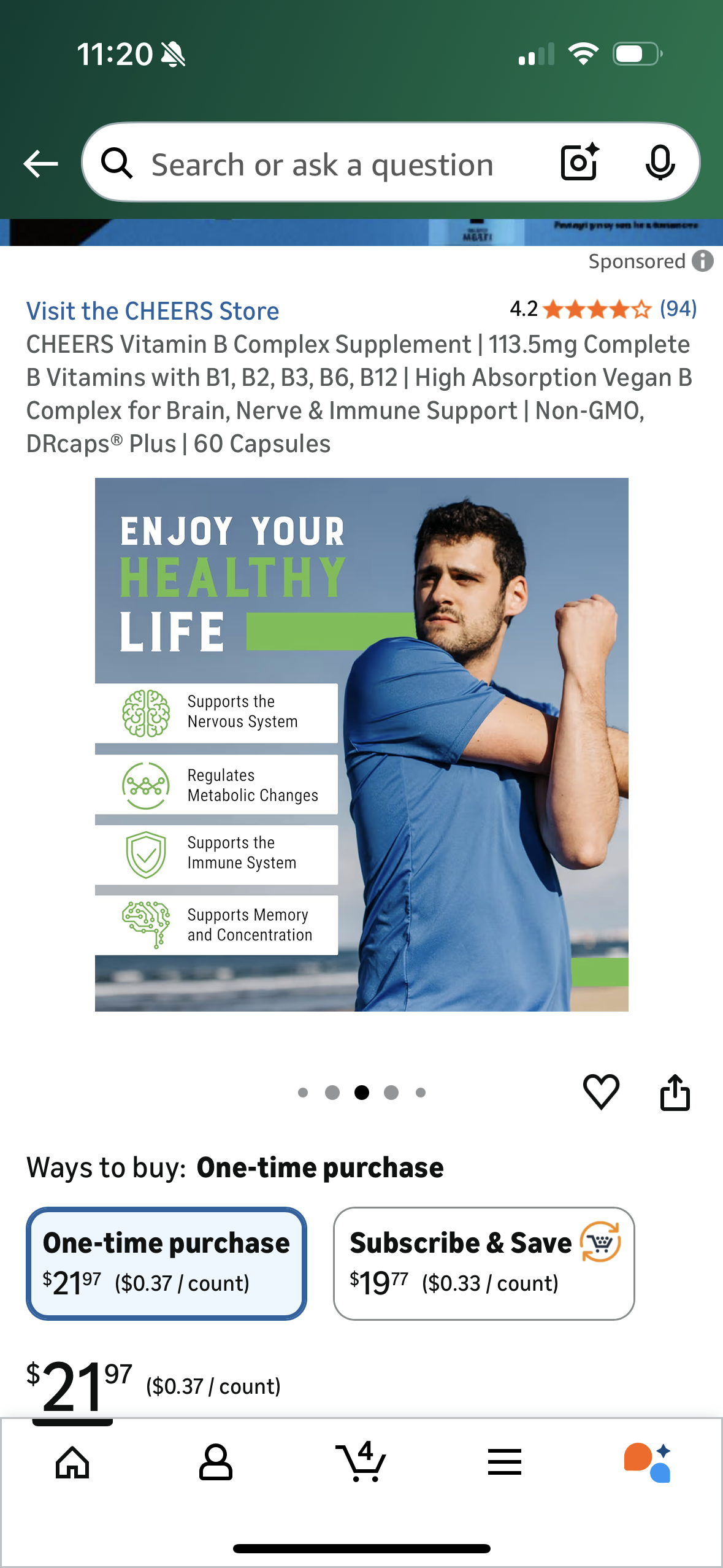 CHEERS Vitamin B Complex Supplement | 113.5mg Complete B Vitamins with B1, B2, B3, B6, B12 | High Absorption Vegan B Complex for Brain, Nerve & Immune Support | Non-GMO, DRcaps® Plus | 60 Capsules