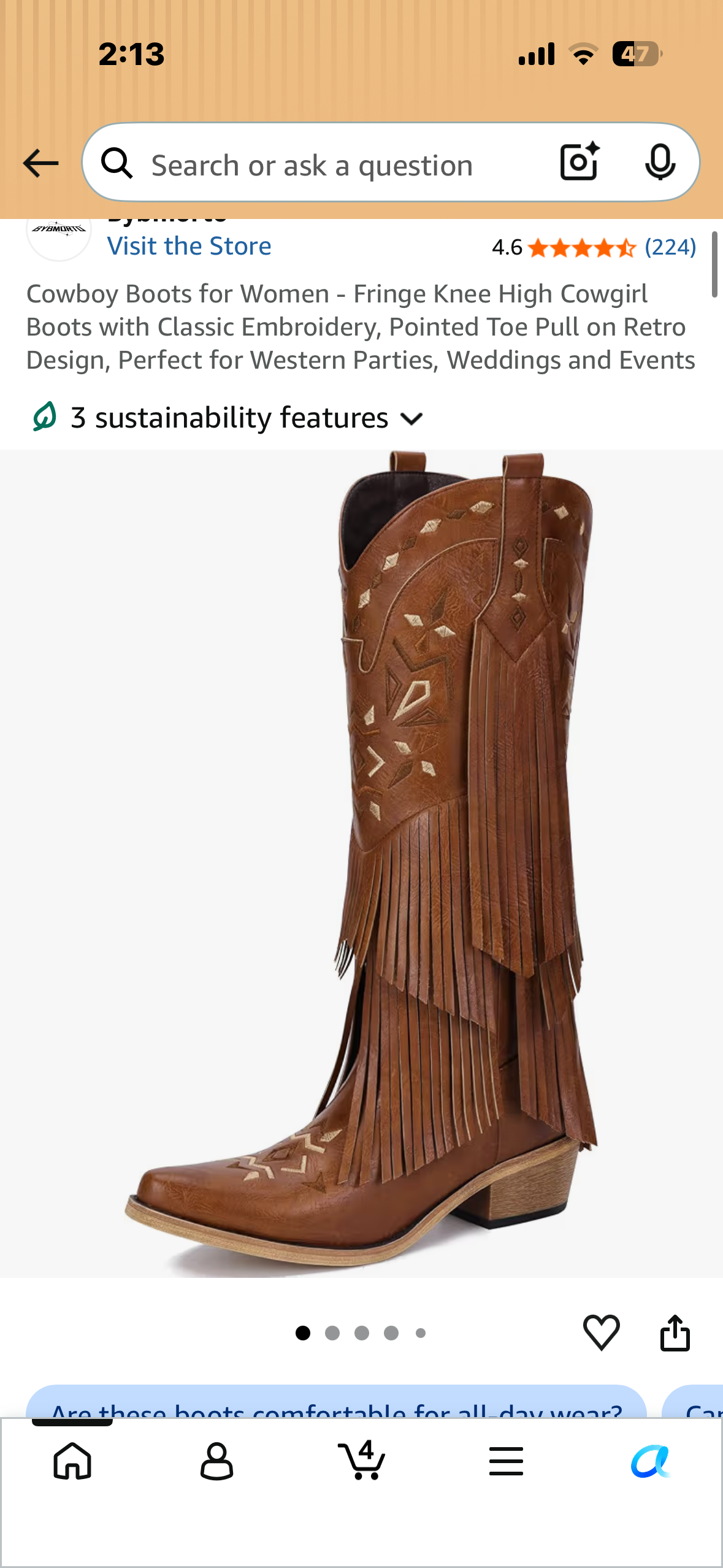 Cowboy Boots for Women - Fringe Knee High Cowgirl Boots with Classic Embroidery, Pointed Toe, Pull on Retro Design ya(Size Wom 8.5)