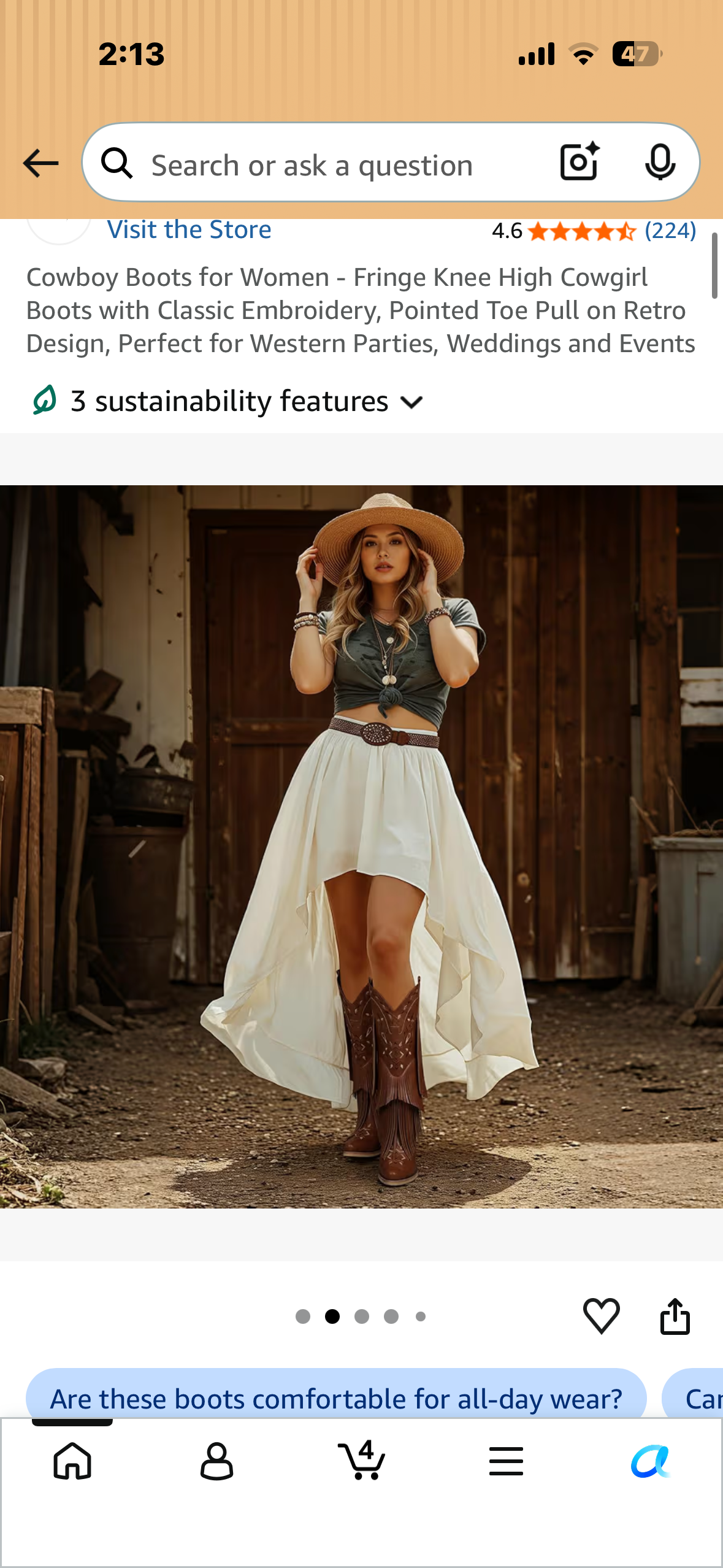 Cowboy Boots for Women - Fringe Knee High Cowgirl Boots with Classic Embroidery, Pointed Toe, Pull on Retro Design ya(Size Wom 8.5)