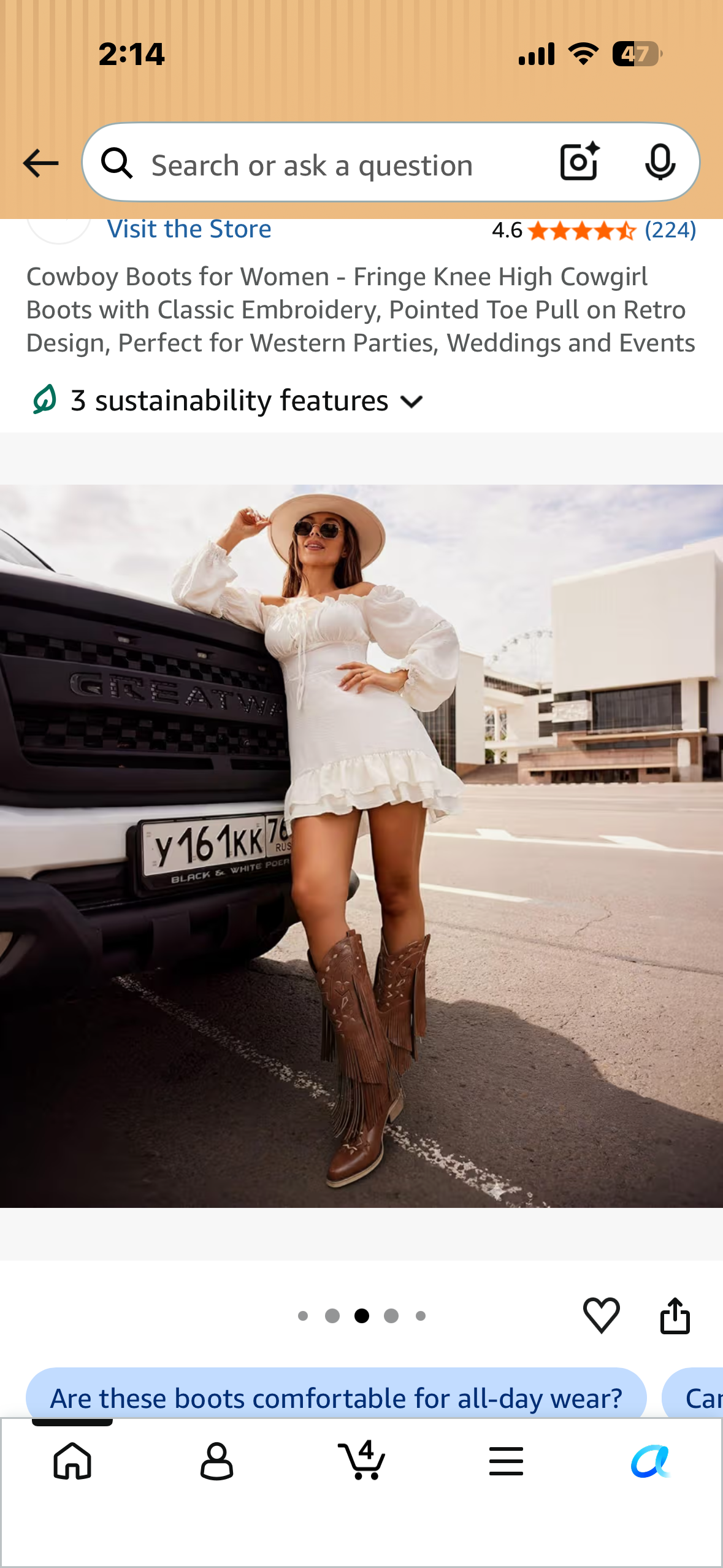 Cowboy Boots for Women - Fringe Knee High Cowgirl Boots with Classic Embroidery, Pointed Toe, Pull on Retro Design ya(Size Wom 8.5)