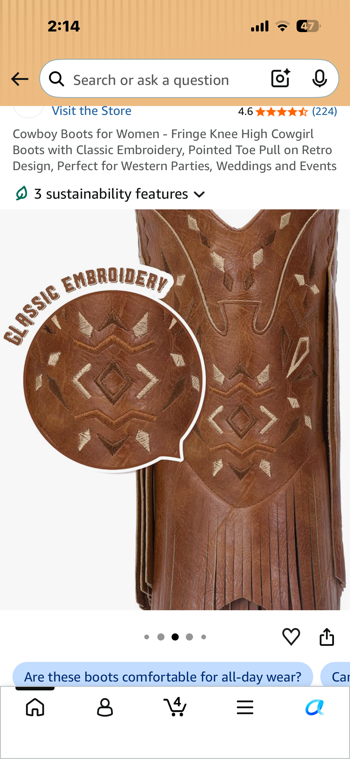 Cowboy Boots for Women - Fringe Knee High Cowgirl Boots with Classic Embroidery, Pointed Toe, Pull on Retro Design ya(Size Wom 8.5)