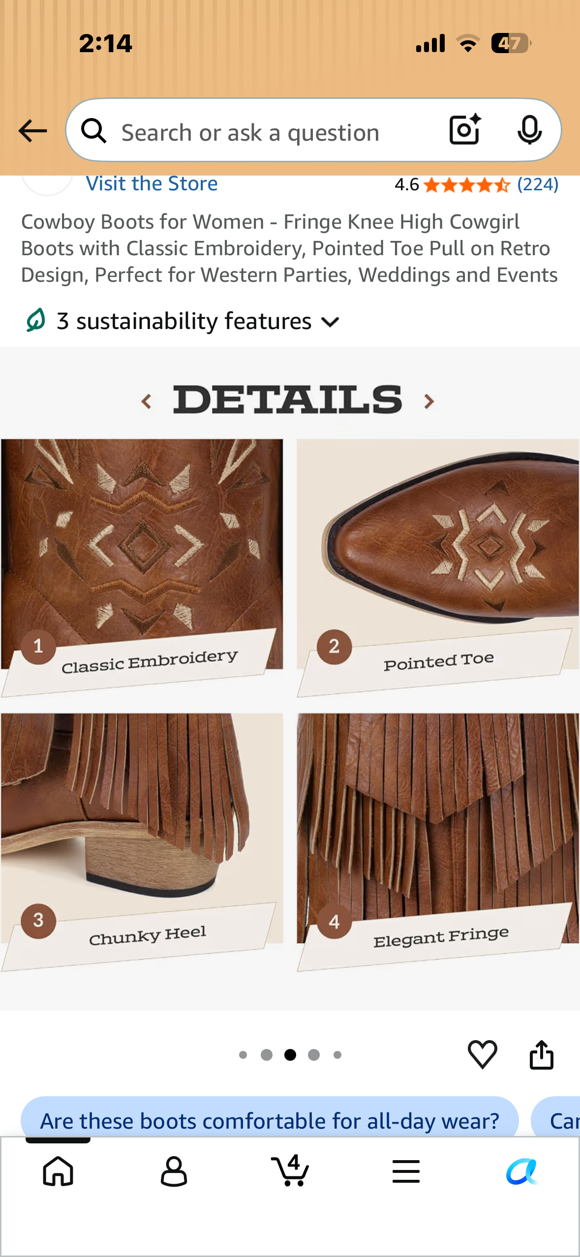 Cowboy Boots for Women - Fringe Knee High Cowgirl Boots with Classic Embroidery, Pointed Toe, Pull on Retro Design ya(Size Wom 8.5)
