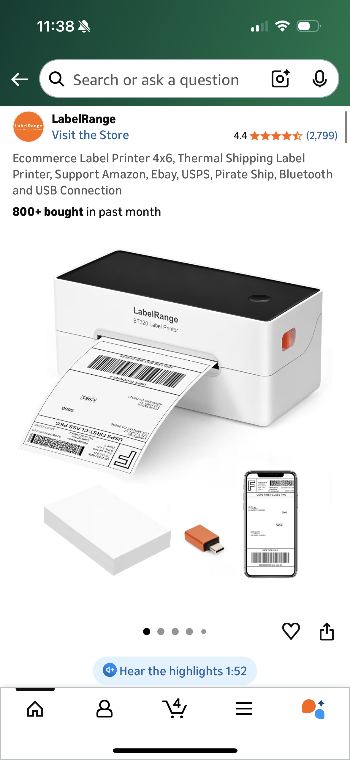 Ecommerce Label Printer 4x6, Thermal Shipping Label Printer, Support Amazon, Ebay, USPS, Pirate Ship, Bluetooth and USB Connection