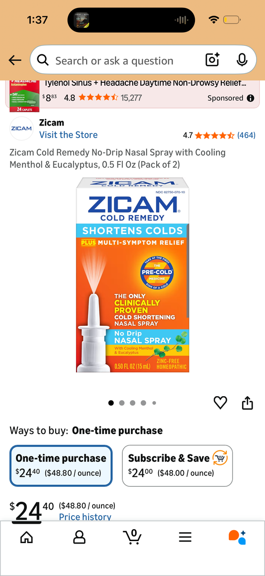 Zicam Cold Remedy No-Drip Nasal Spray with Cooling Menthol & Eucalyptus, 0.5 Fl Oz (Pack of 2)