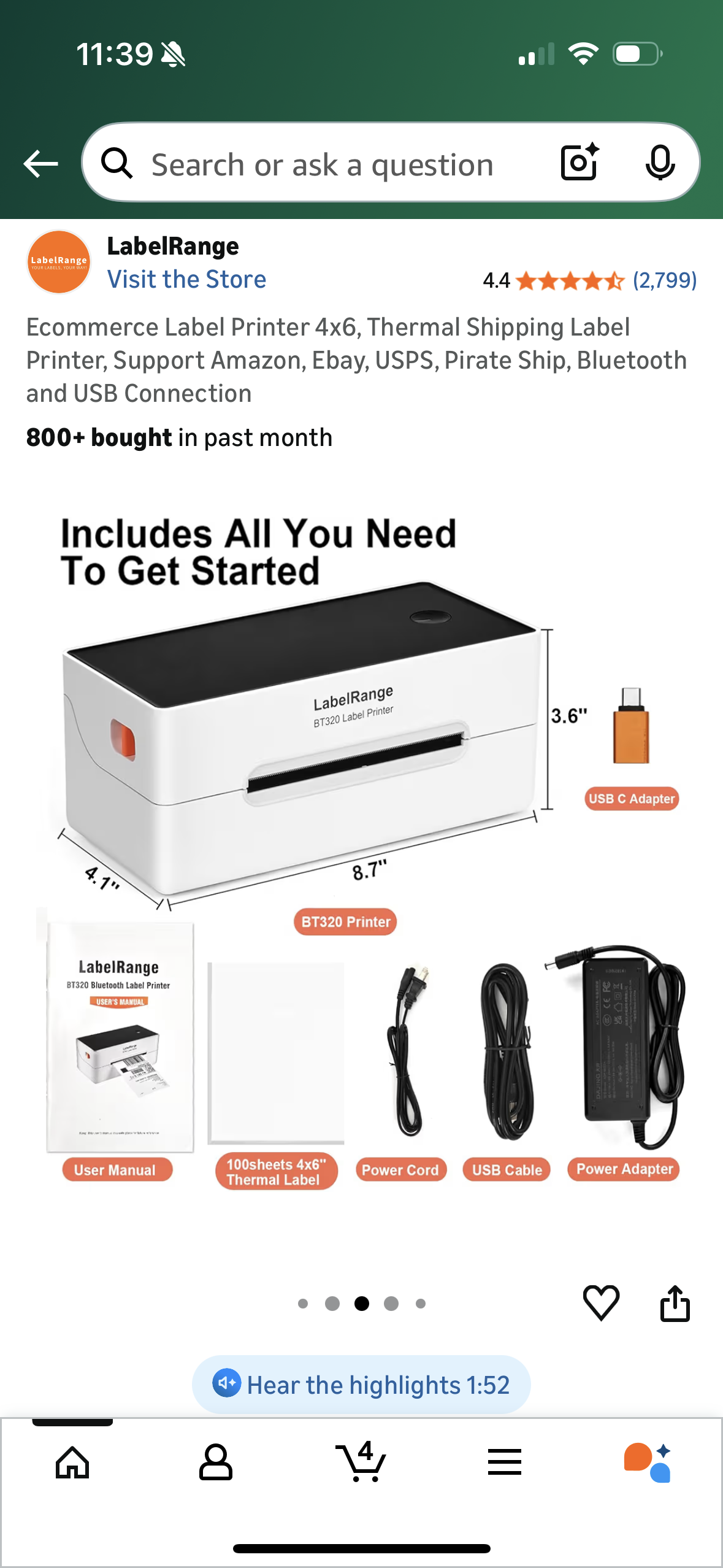 Ecommerce Label Printer 4x6, Thermal Shipping Label Printer, Support Amazon, Ebay, USPS, Pirate Ship, Bluetooth and USB Connection