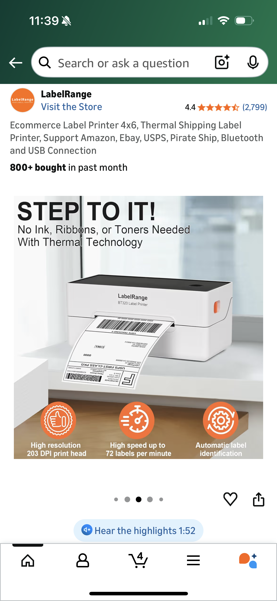 Ecommerce Label Printer 4x6, Thermal Shipping Label Printer, Support Amazon, Ebay, USPS, Pirate Ship, Bluetooth and USB Connection