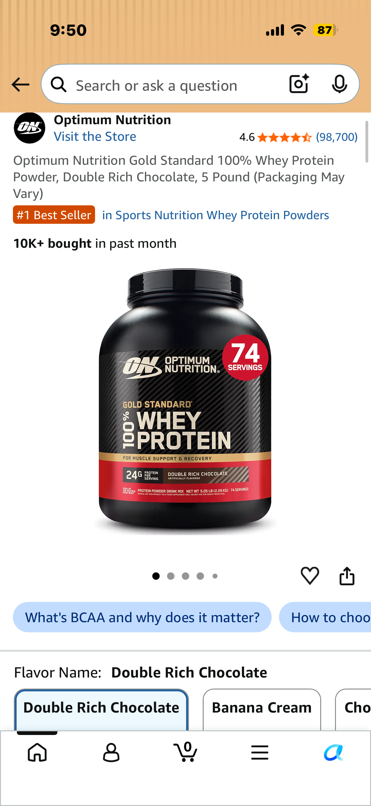 Optimum Nutrition Gold Standard 100% Whey Protein Powder, Double Rich Chocolate, 5 Pound (Packaging May Vary)