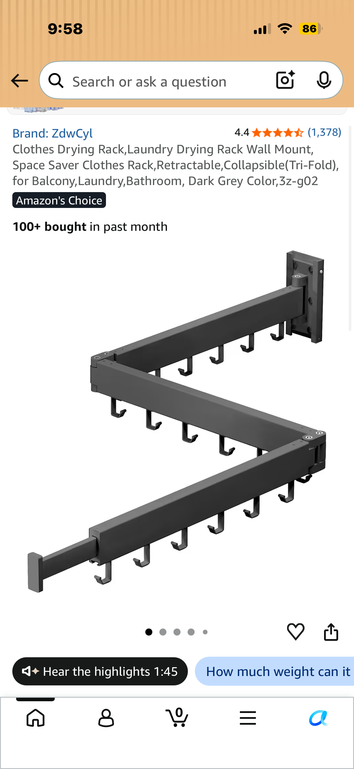 Clothes Drying Rack,Laundry Drying Rack Wall Mount, Space Saver Clothes Rack,Retractable,Collapsible(Tri-Fold), for Balcony,Laundry,Bathroom, Dark Grey Color,3z-g02