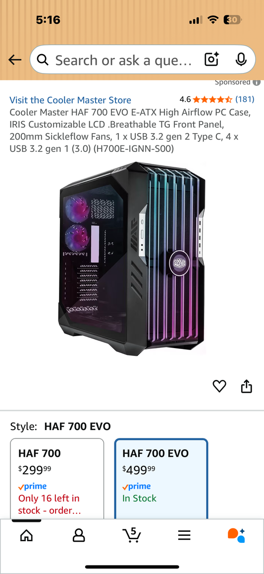Cooler Master HAF 700 EVO E-ATX High Airflow PC Case, IRIS Customizable LCD .Breathable TG Front Panel, 200mm Sickleflow Fans, 1 x USB 3.2 gen 2 Type C, 4 x USB 3.2 gen 1 (3.0) (H700E-IGNN-S00) (R709)
