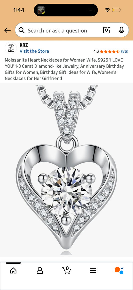 Moissanite Heart Necklaces for Women Wife, S925 'I LOVE YOU' 1 Carat Diamond-like Jewelry, Anniversary Birthday Gifts for Women, Birthday Gift Ideas for Wife, Women's Necklaces for Her Girlfriend