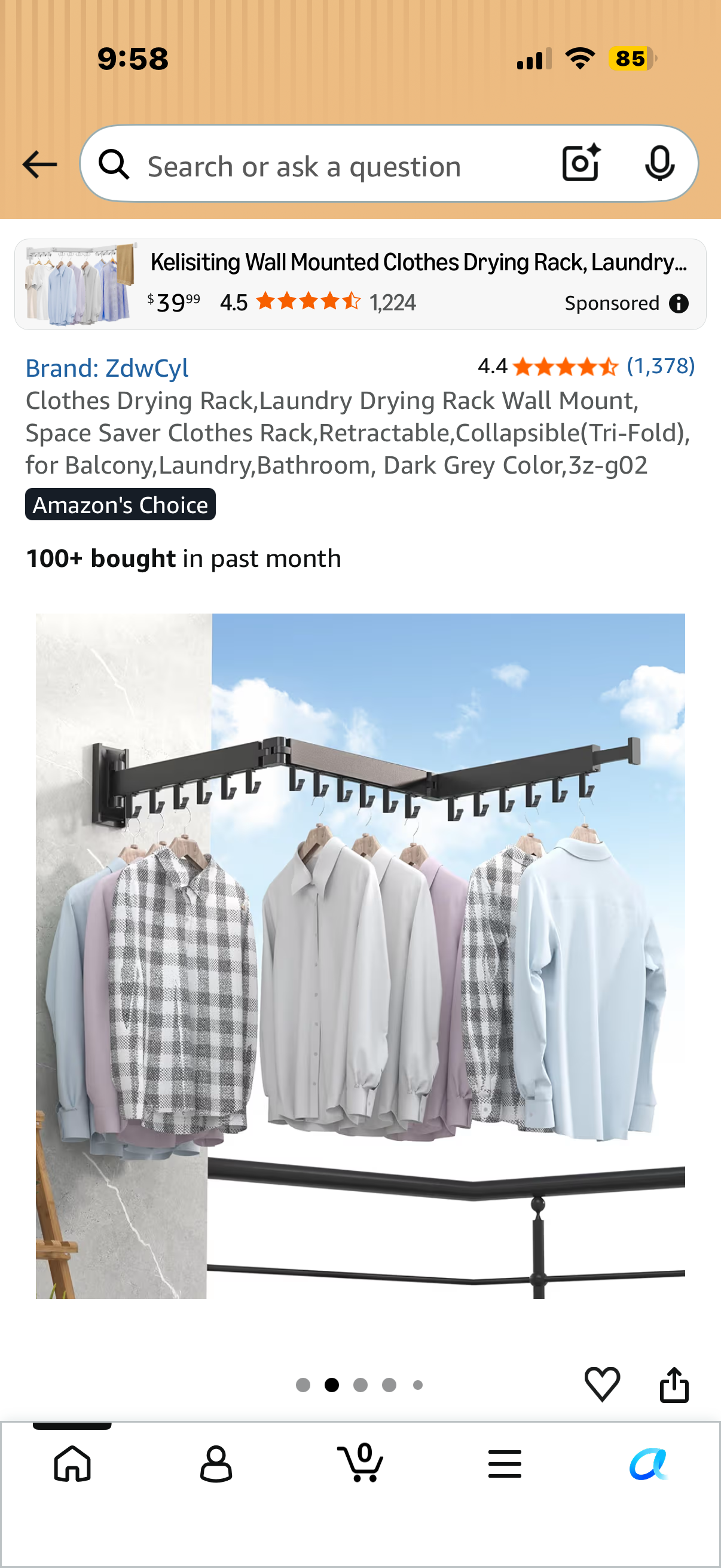 Clothes Drying Rack,Laundry Drying Rack Wall Mount, Space Saver Clothes Rack,Retractable,Collapsible(Tri-Fold), for Balcony,Laundry,Bathroom, Dark Grey Color,3z-g02