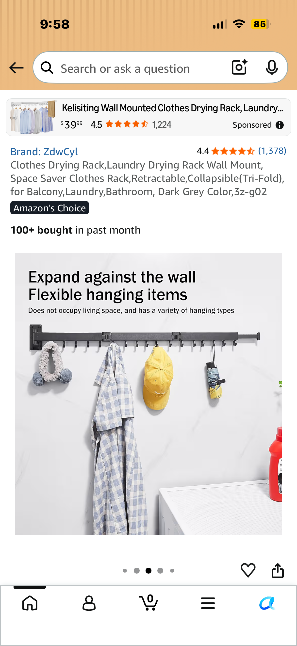 Clothes Drying Rack,Laundry Drying Rack Wall Mount, Space Saver Clothes Rack,Retractable,Collapsible(Tri-Fold), for Balcony,Laundry,Bathroom, Dark Grey Color,3z-g02