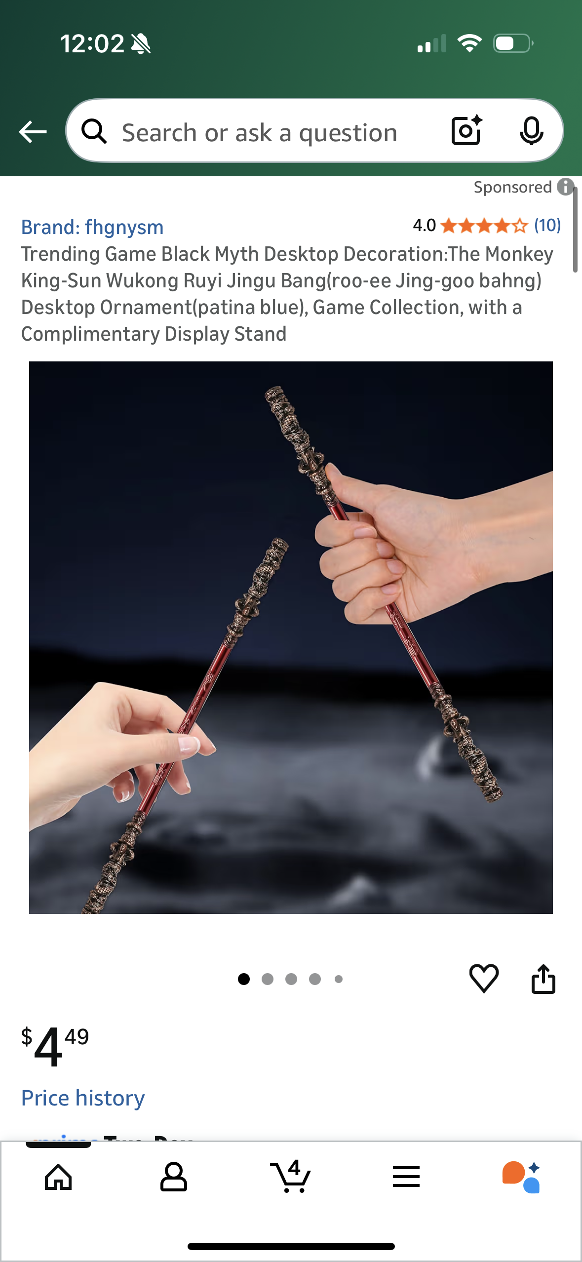 Trending Game Black Myth Desktop Decoration:The Monkey King-Sun Wukong Ruyi Jingu Bang(roo-ee Jing-goo bahng) Desktop Ornament(patina blue), Game Collection, with a Complimentary Display Stand