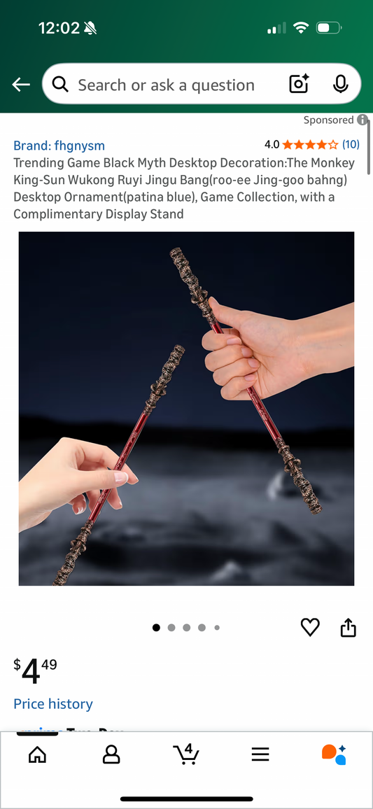 Trending Game Black Myth Desktop Decoration:The Monkey King-Sun Wukong Ruyi Jingu Bang(roo-ee Jing-goo bahng) Desktop Ornament(patina blue), Game Collection, with a Complimentary Display Stand