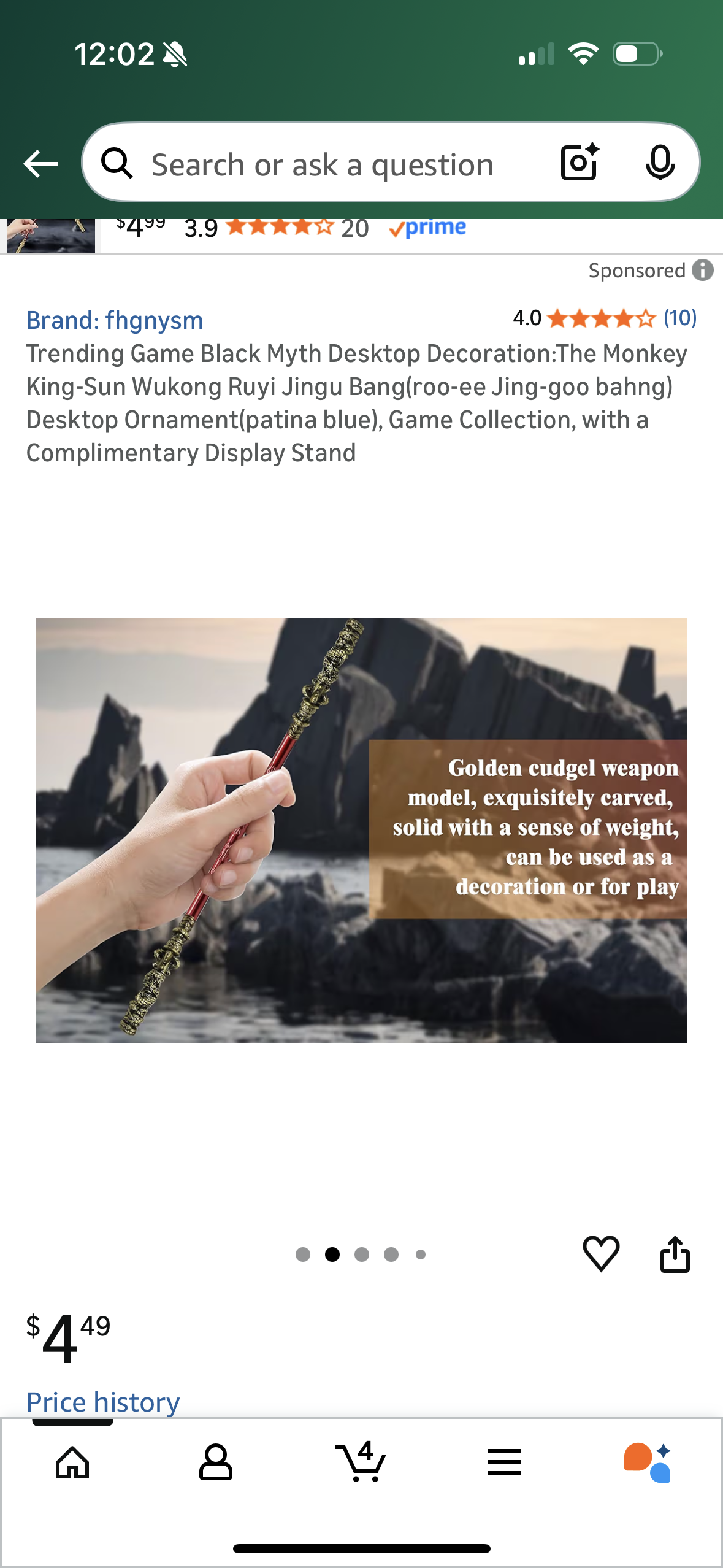 Trending Game Black Myth Desktop Decoration:The Monkey King-Sun Wukong Ruyi Jingu Bang(roo-ee Jing-goo bahng) Desktop Ornament(patina blue), Game Collection, with a Complimentary Display Stand