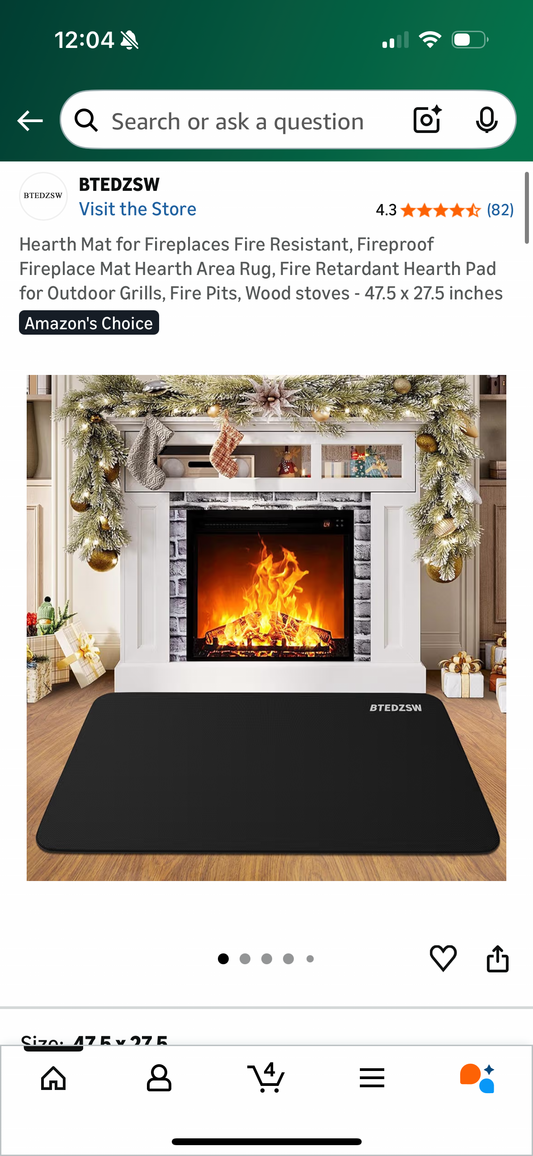 Hearth Mat for Fireplaces Fire Resistant, Fireproof Fireplace Mat Hearth Area Rug, Fire Retardant Hearth Pad for Outdoor Grills, Fire Pits, Wood stoves - 47.5 x 27.5 inches