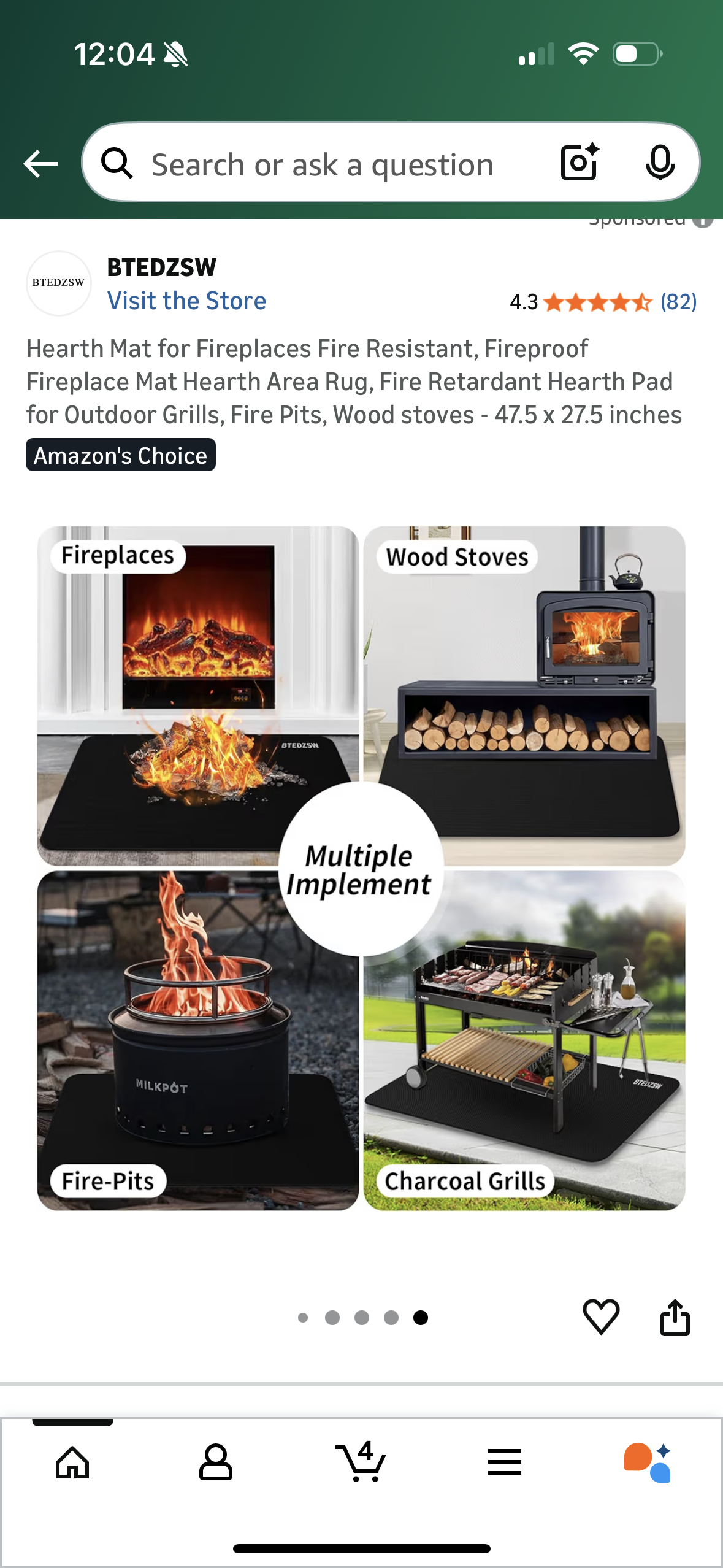 Hearth Mat for Fireplaces Fire Resistant, Fireproof Fireplace Mat Hearth Area Rug, Fire Retardant Hearth Pad for Outdoor Grills, Fire Pits, Wood stoves - 47.5 x 27.5 inches