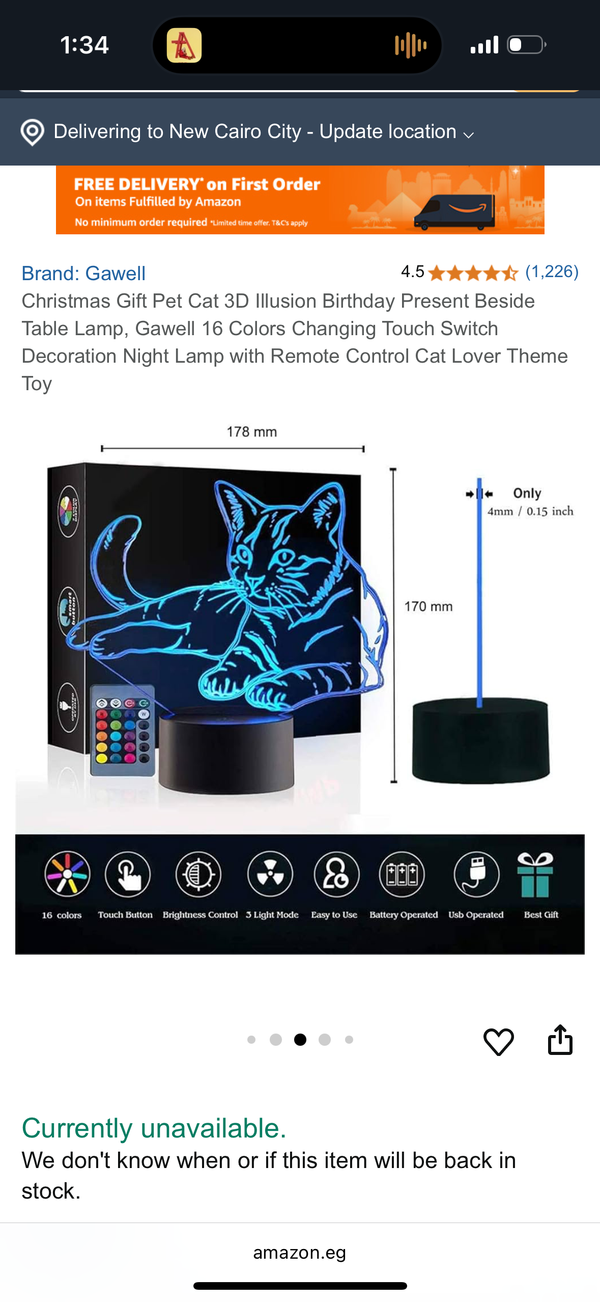 Gawell Christmas Gift Pet Cat 3D Illusion Birthday Present Beside Table Lamp, 16 Colors Changing Touch Switch Decoration Night Lamp with Remote Control Cat Lover Theme Toy