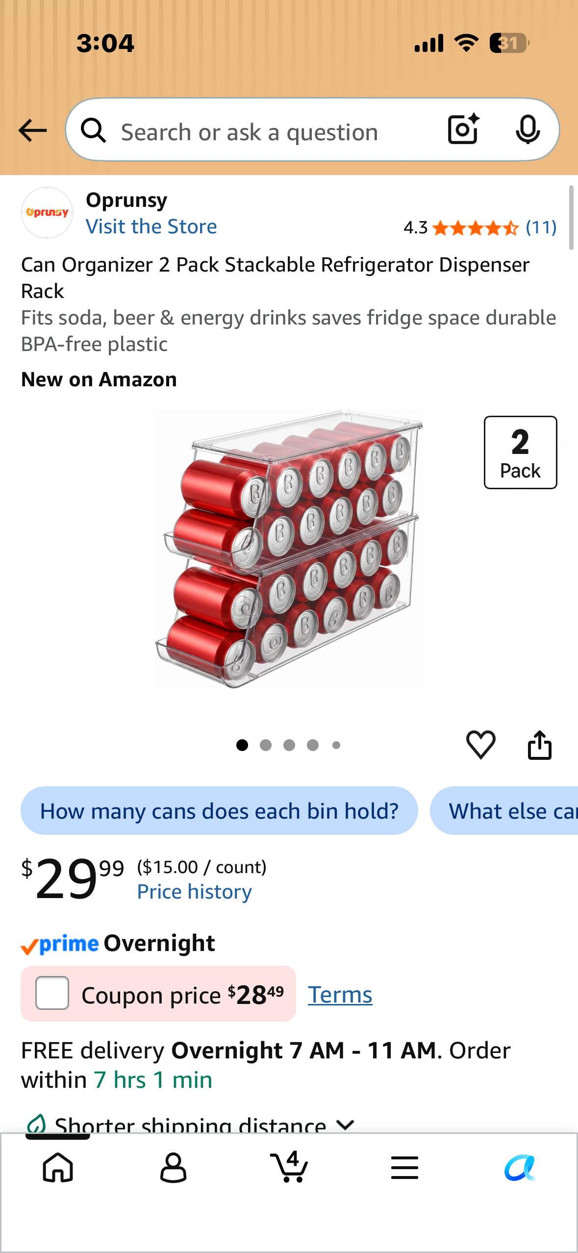 2 Pack Stackable Can Organizers, Refrigerator Dispenser Rack Fits soda, beer & energy drinks, saves fridge space, durable BPA-free plastic