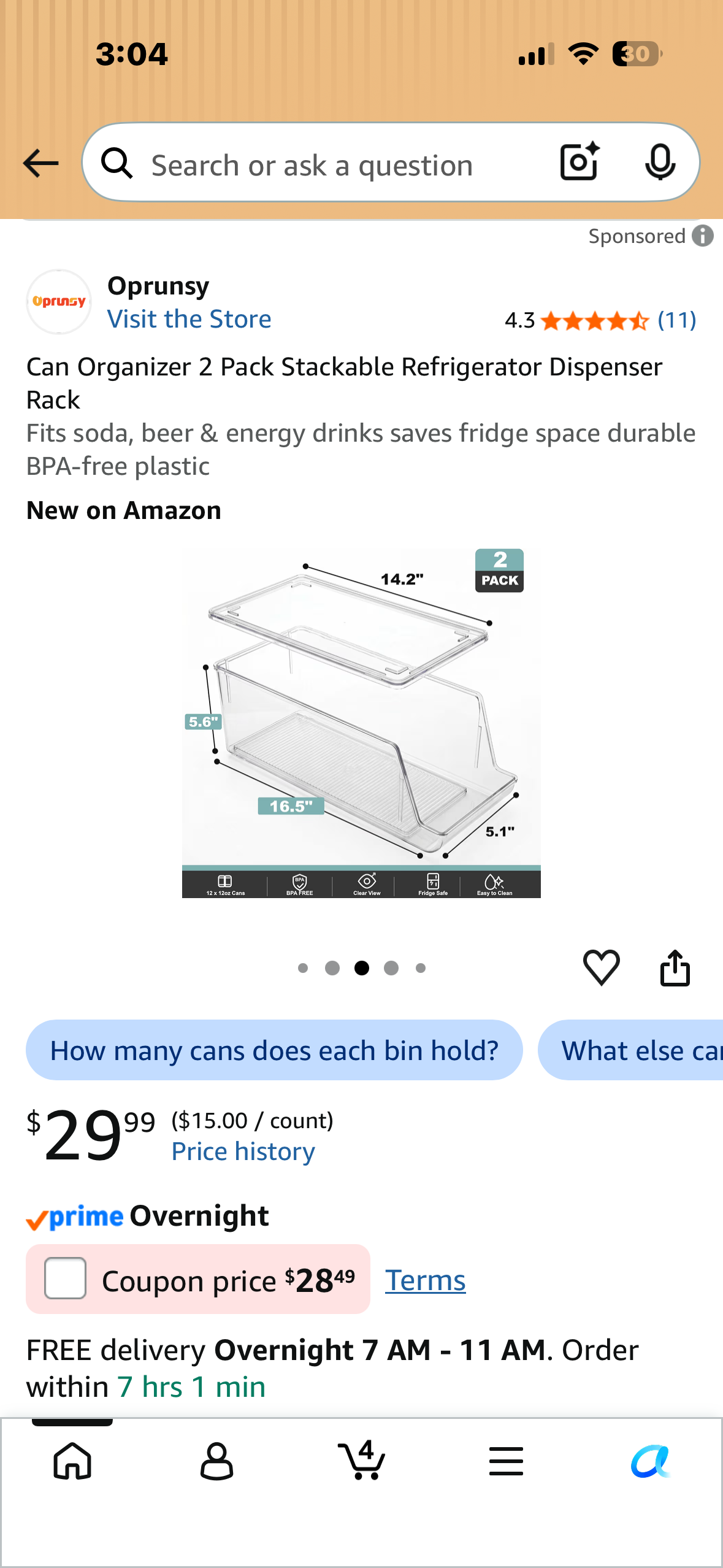 2 Pack Stackable Can Organizers, Refrigerator Dispenser Rack Fits soda, beer & energy drinks, saves fridge space, durable BPA-free plastic