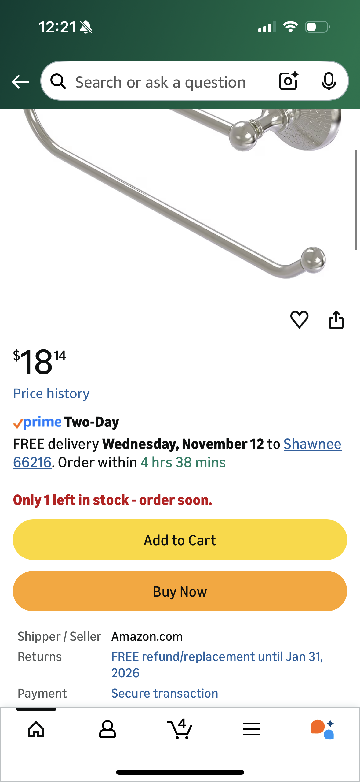 Allied Brass Prestige Monte Carlo Wall Mounted Paper Towel Holder, Satin Nickel