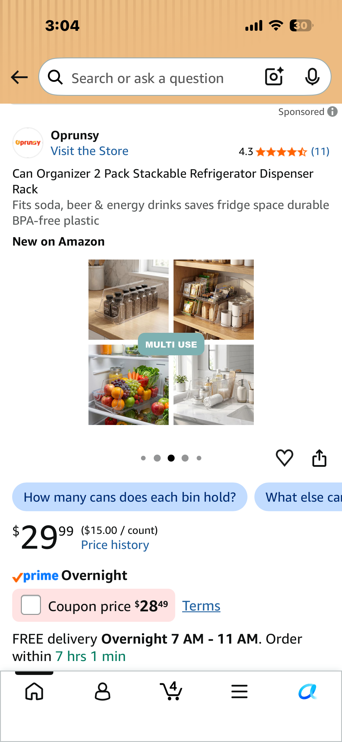 2 Pack Stackable Can Organizers, Refrigerator Dispenser Rack Fits soda, beer & energy drinks, saves fridge space, durable BPA-free plastic