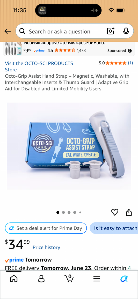 Octo-Grip Assist Hand Strap – Magnetic, Washable, with Interchangeable Inserts & Thumb Guard | Adaptive Grip Aid for Disabled and Limited Mobility Users