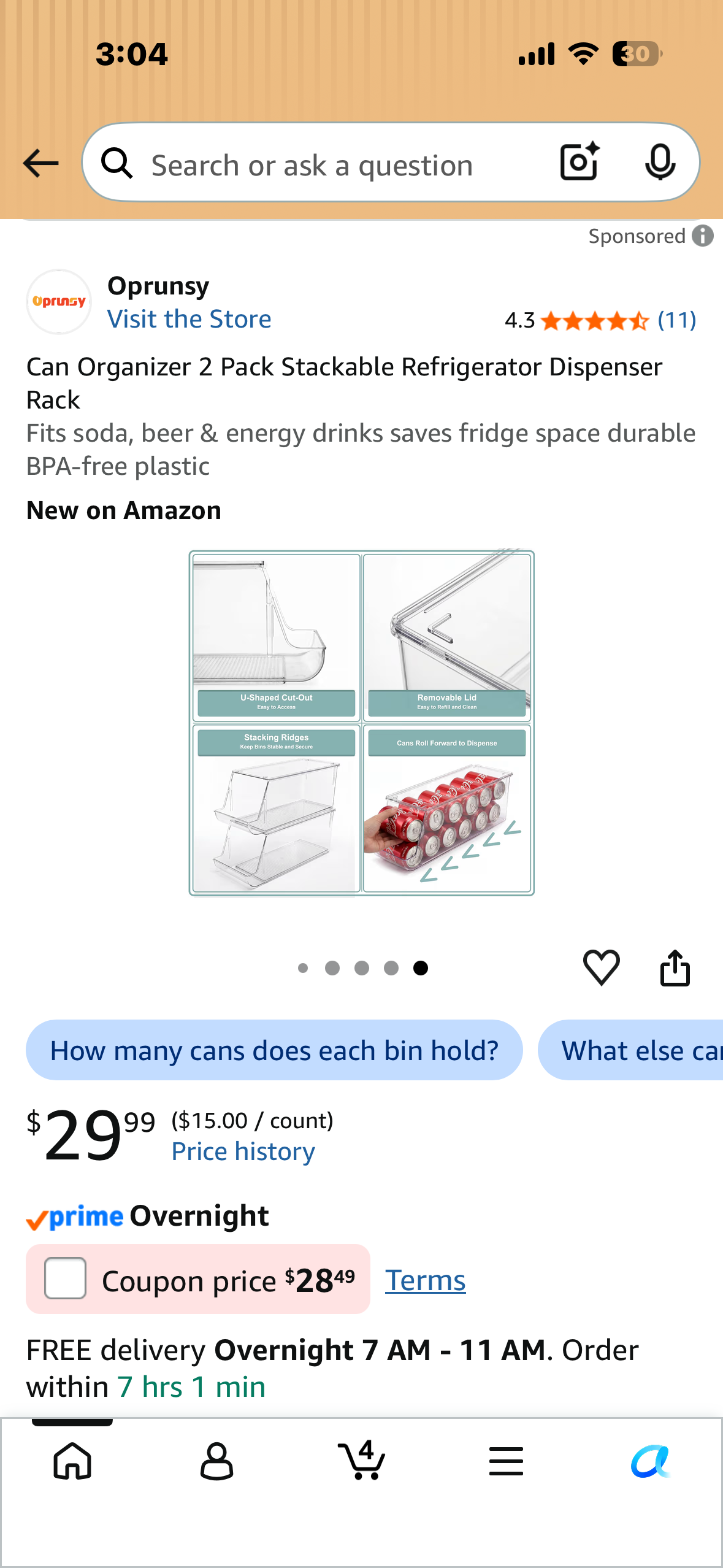2 Pack Stackable Can Organizers, Refrigerator Dispenser Rack Fits soda, beer & energy drinks, saves fridge space, durable BPA-free plastic