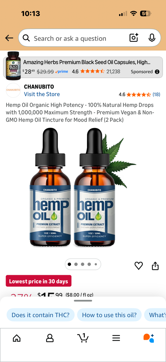 Hemp Oil Organic High Potency - 100% Natural Hemp Drops with 1,000,000 Maximum Strength - Premium Vegan & Non-GMO Hemp Oil Tincture for Mood Relief (2 Pack
