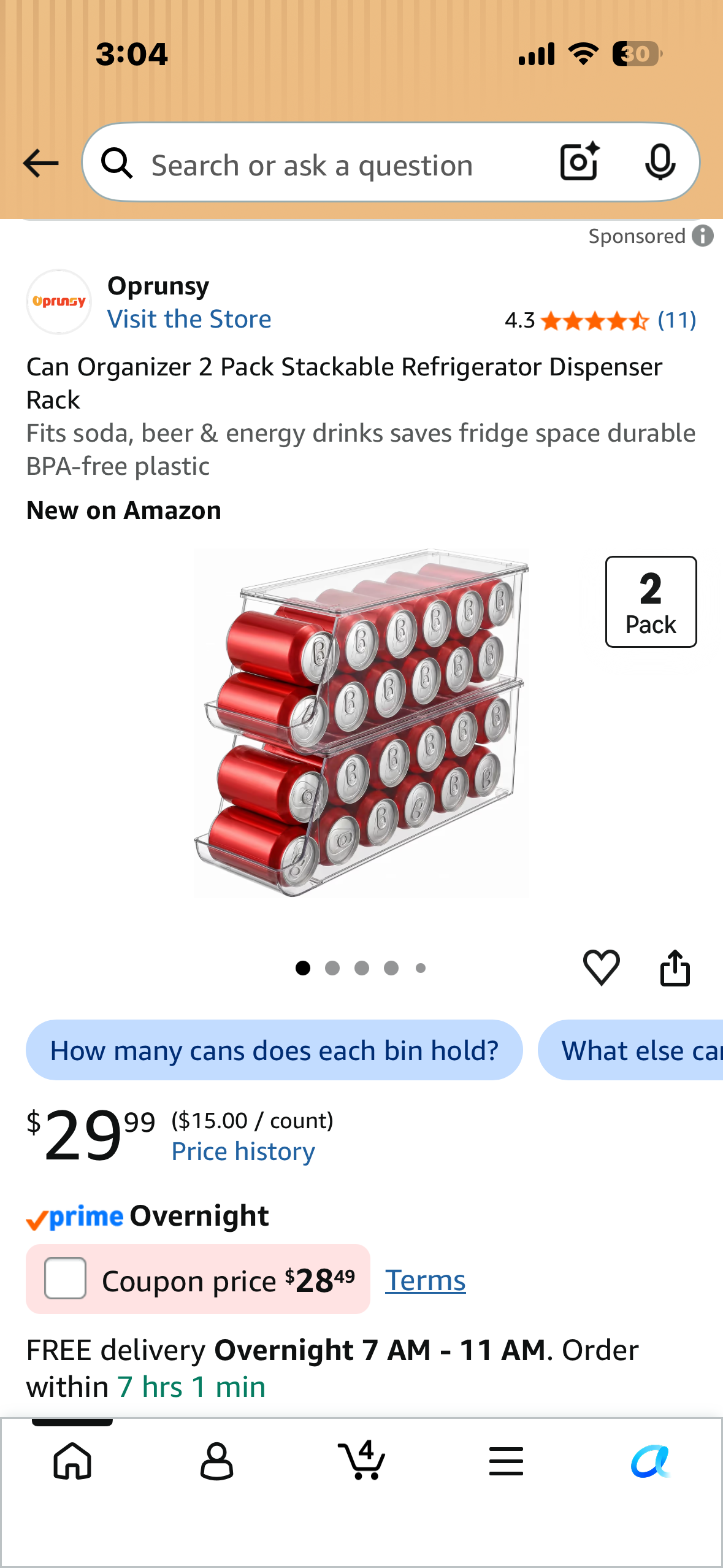 2 Pack Stackable Can Organizers, Refrigerator Dispenser Rack Fits soda, beer & energy drinks, saves fridge space, durable BPA-free plastic