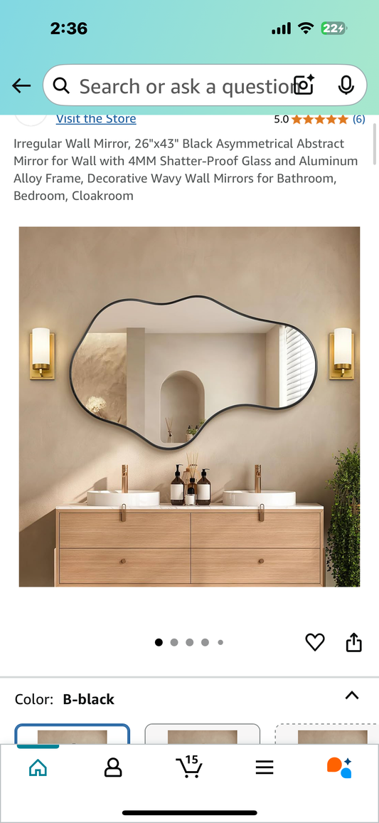 New - Irregular Wall Mirror, 26"x43" Black Asymmetrical Abstract Mirror (M331)