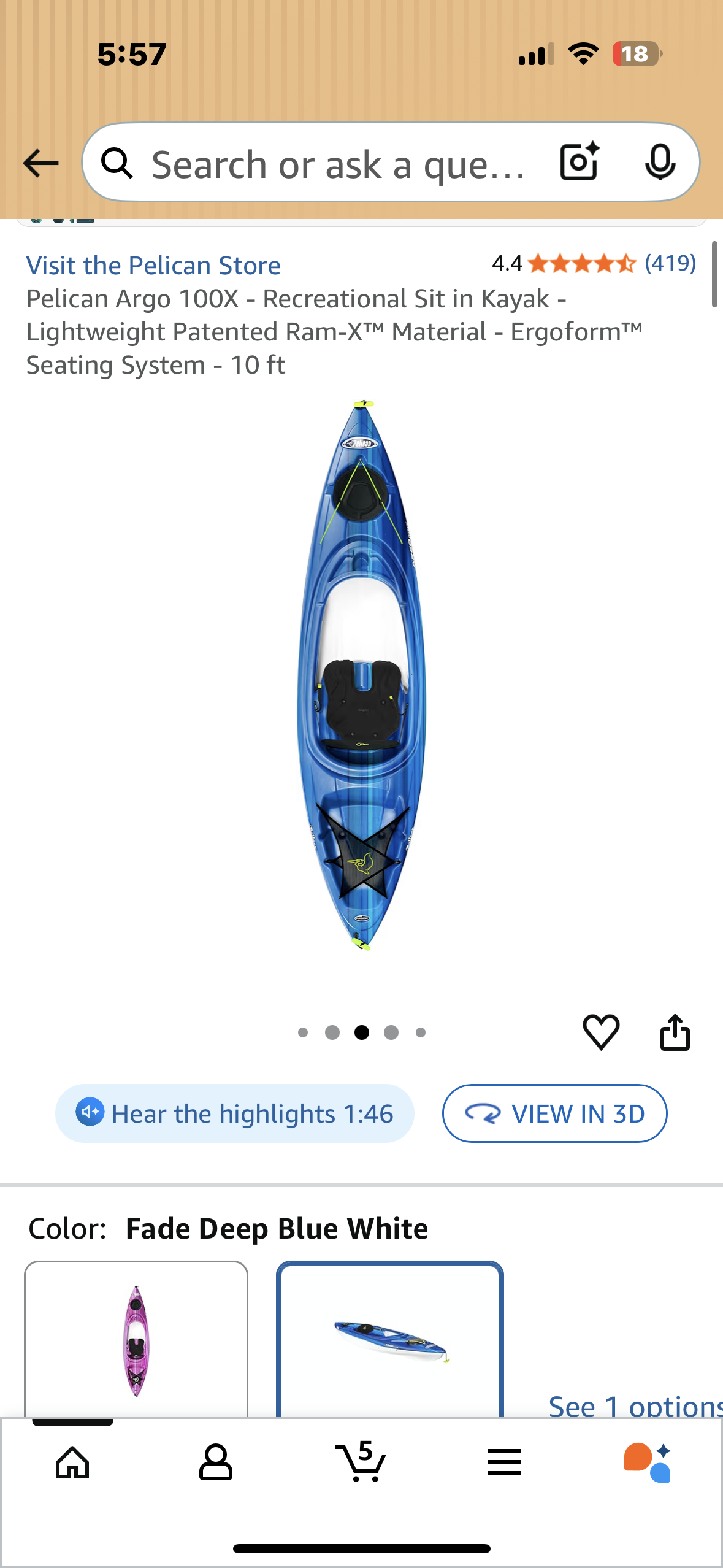 Pelican Argo 100X - Recreational Sit in Kayak - Lightweight Patented Ram-X™ Material - Ergoform™ Seating System - 10 ft (W523)