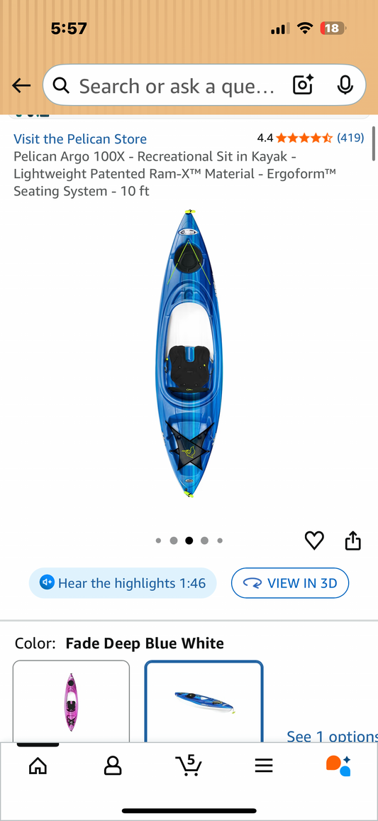 Pelican Argo 100X - Recreational Sit in Kayak - Lightweight Patented Ram-X™ Material - Ergoform™ Seating System - 10 ft (W523)