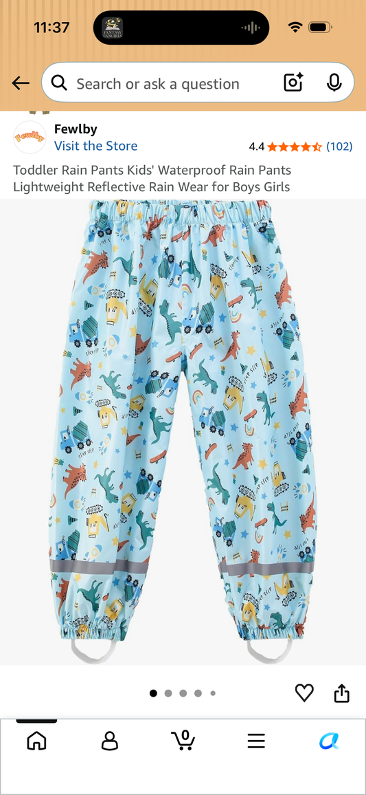 Toddler Rain Pants Kids' Waterproof Rain Pants Lightweight Reflective Rain Wear for Boys Girls (Size 10-11 Years)
