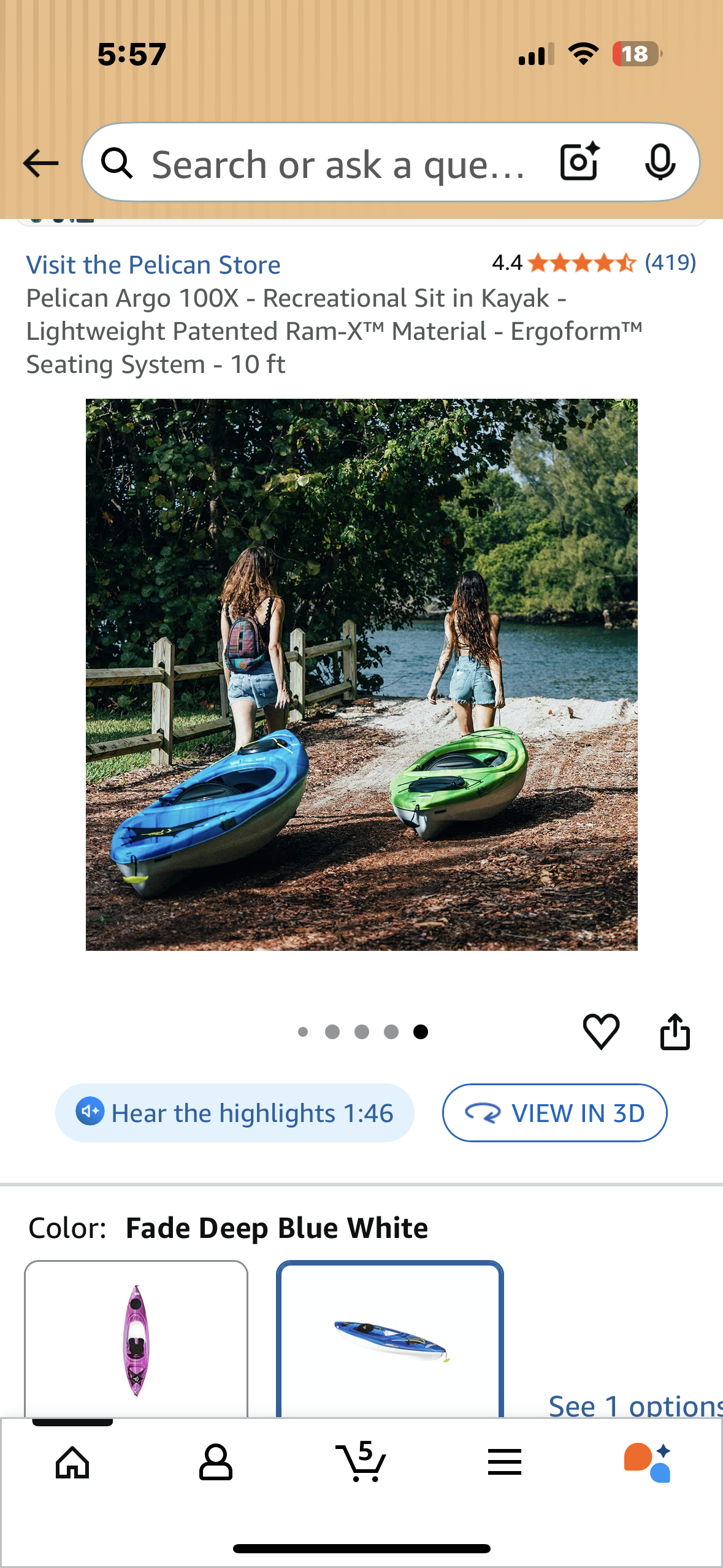 Pelican Argo 100X - Recreational Sit in Kayak - Lightweight Patented Ram-X™ Material - Ergoform™ Seating System - 10 ft (W523)