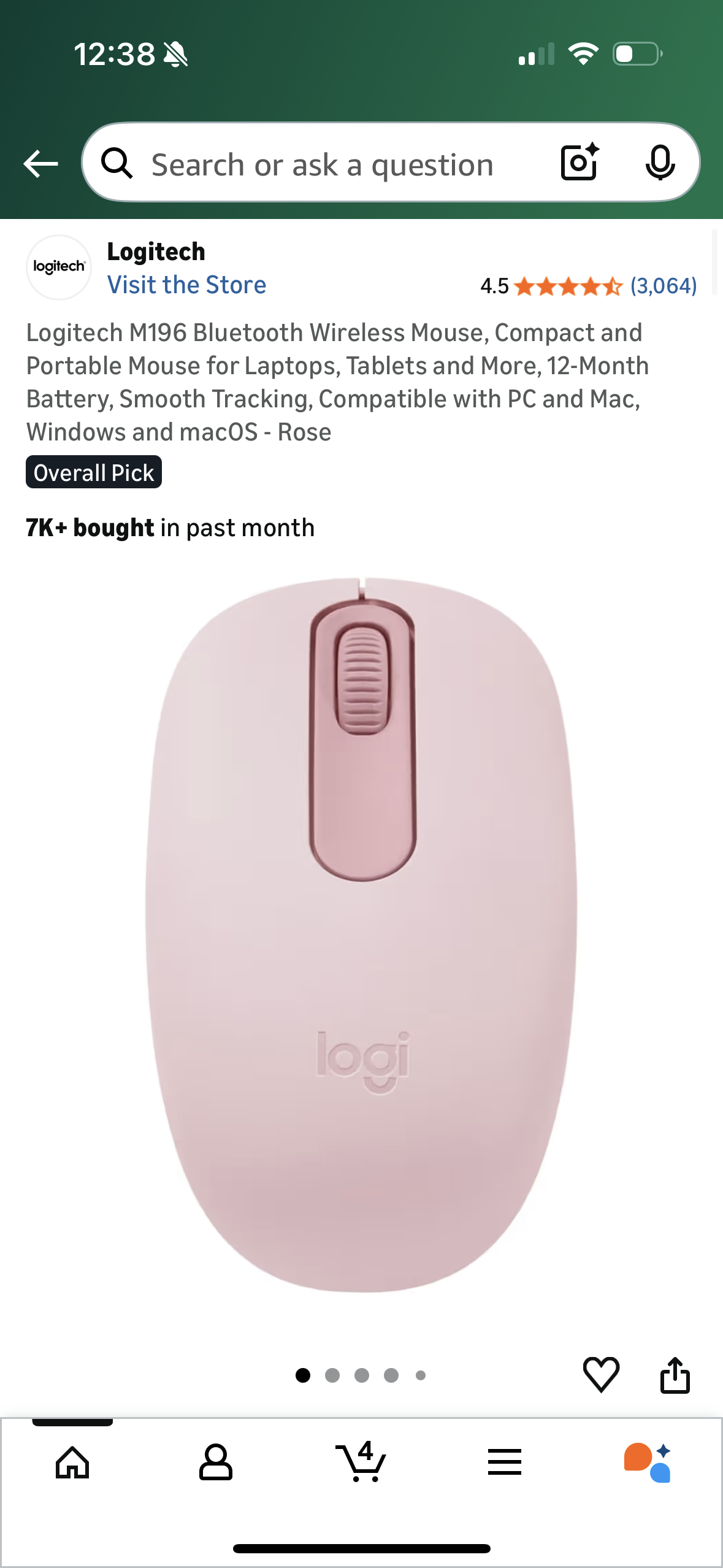 Logitech M196 Bluetooth Wireless Mouse, Compact and Portable Mouse for Laptops, Tablets and More, 12-Month Battery, Smooth Tracking, Compatible with PC and Mac, Windows and macOS - Rose