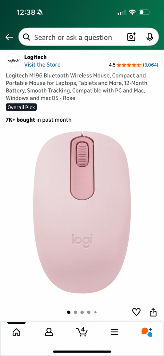 Logitech M196 Bluetooth Wireless Mouse, Compact and Portable Mouse for Laptops, Tablets and More, 12-Month Battery, Smooth Tracking, Compatible with PC and Mac, Windows and macOS - Rose