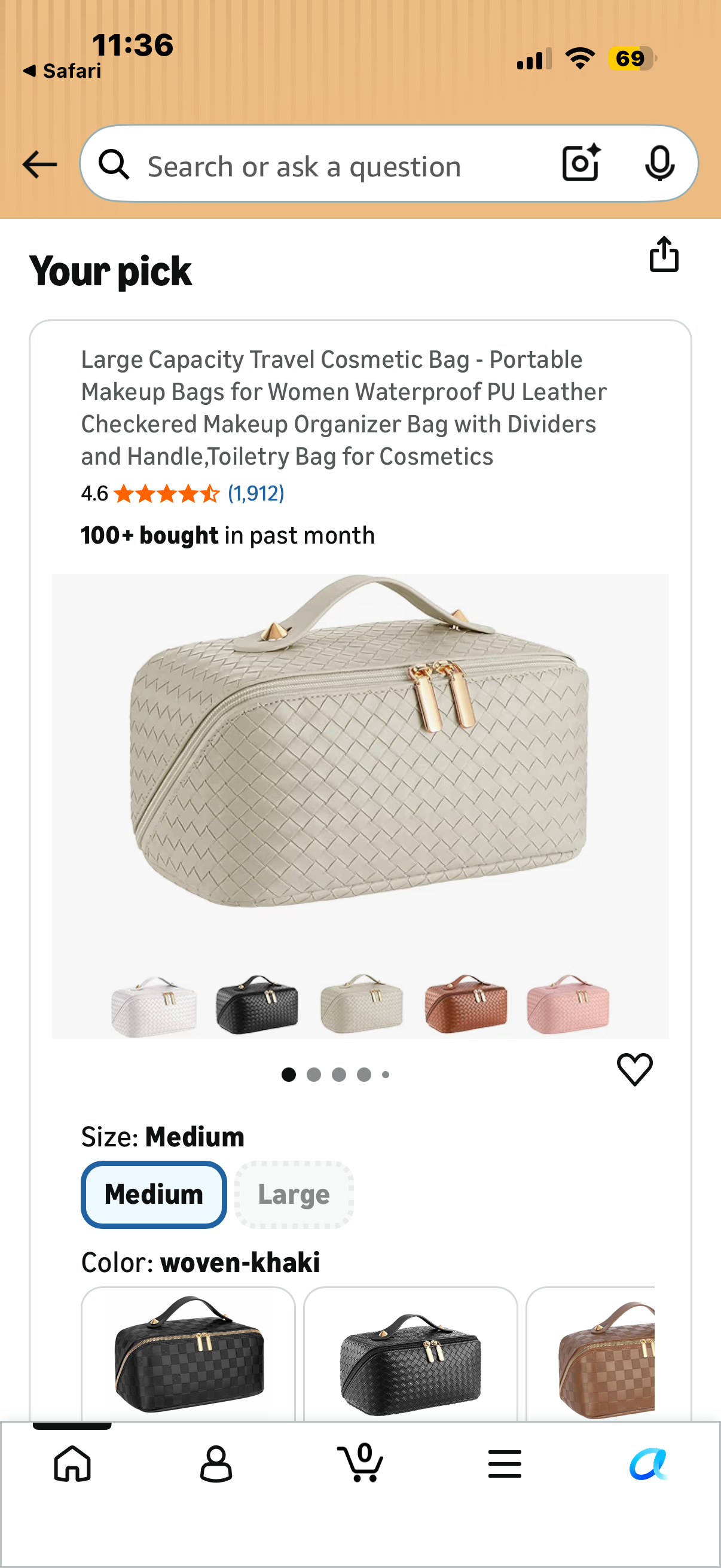 TrueLux Upgrade Woven Leather MakeupBag, Large-Capacity Travel Cosmetic Bag with Handle Divider,Portable PU Leather Travel Toiletry Bag,Checkered Waterproof Makeup Organizer Bag (White)…