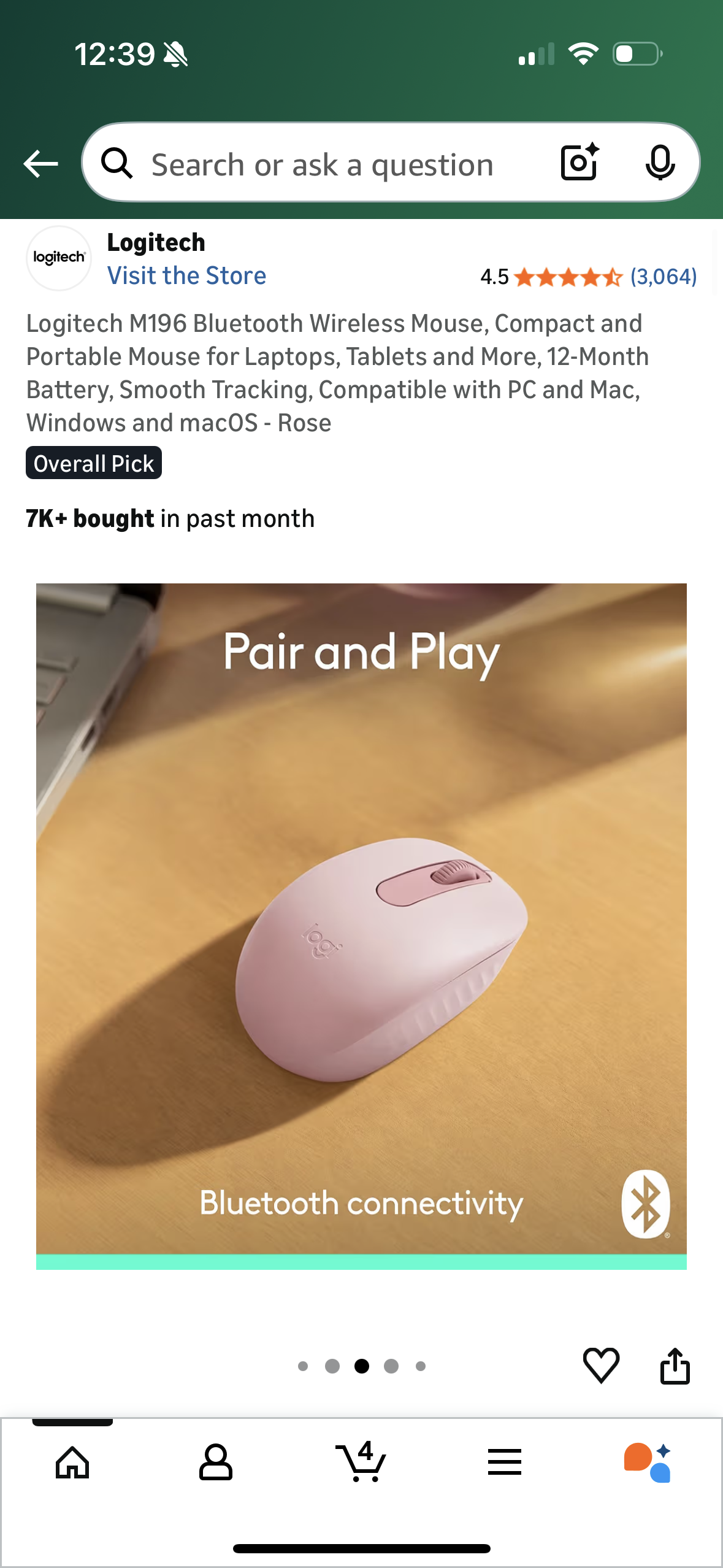 Logitech M196 Bluetooth Wireless Mouse, Compact and Portable Mouse for Laptops, Tablets and More, 12-Month Battery, Smooth Tracking, Compatible with PC and Mac, Windows and macOS - Rose