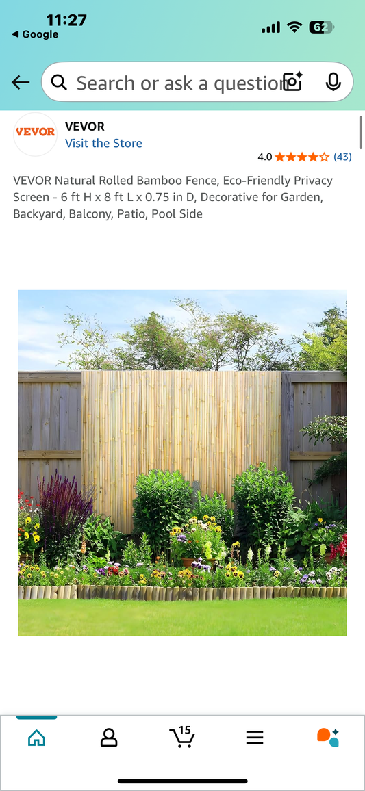 VEVOR Natural Rolled Bamboo Fence, Eco-Friendly Privacy Screen - 6 ft H x 8 ft L x 0.75 in D, Decorative for Garden, Backyard, Balcony, Patio, Pool Side (G814)