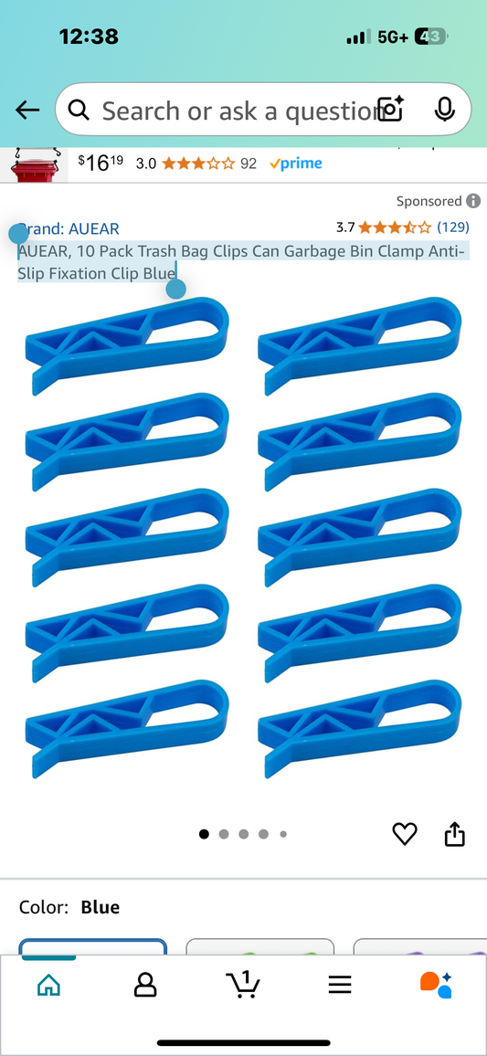 AUEAR, 10 Pack Trash Bag Clips Can Garbage Bin Clamp Anti-Slip Fixation Clip Blue
