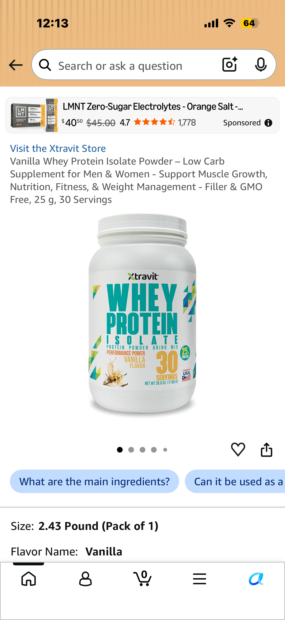 Vanilla Whey Protein Isolate Powder – Low Carb Supplement for Men & Women - Support Muscle Growth, Nutrition, Fitness, & Weight Management - Filler & GMO Free, 25 g, 30 Servings