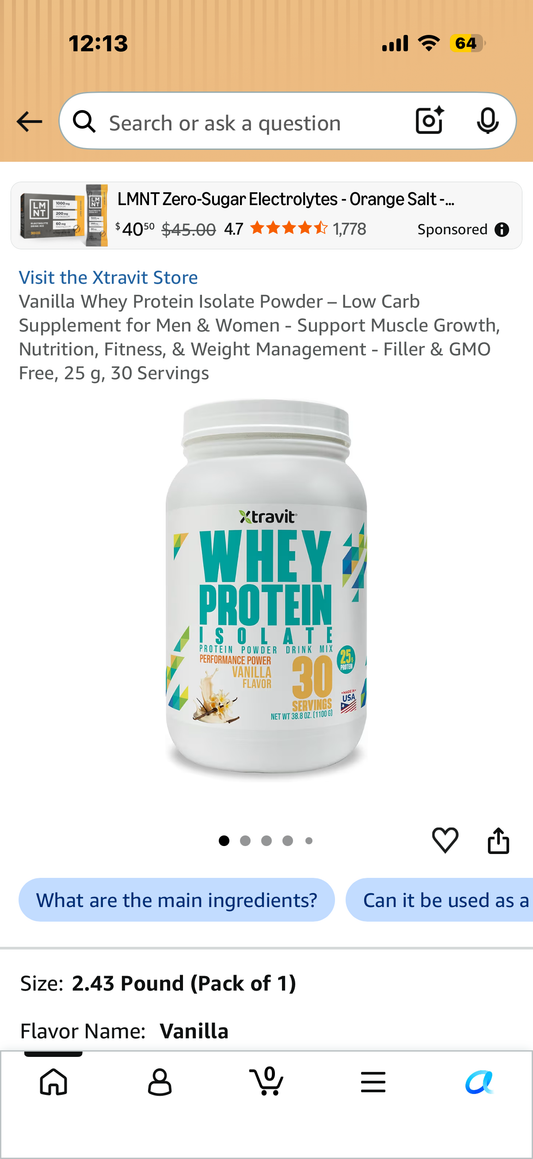 Vanilla Whey Protein Isolate Powder – Low Carb Supplement for Men & Women - Support Muscle Growth, Nutrition, Fitness, & Weight Management - Filler & GMO Free, 25 g, 30 Servings