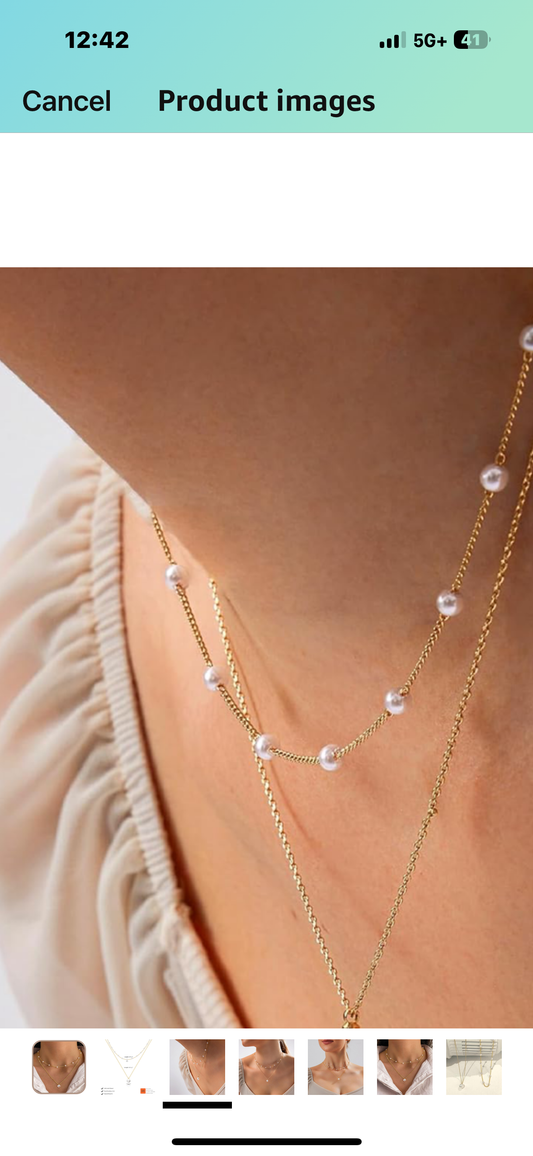 Gold Pearl Necklace for Women, Dainty 14K GoldLayered Pearl Choker and Gold Heart